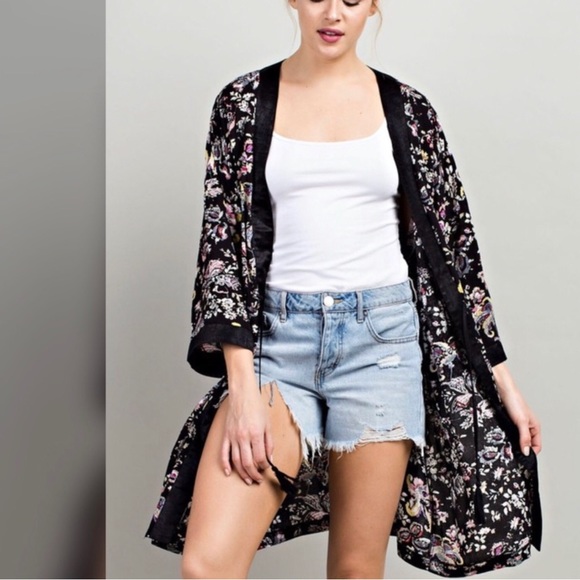 Floral Print Kimono Open Front Topper - Picture 1 of 8